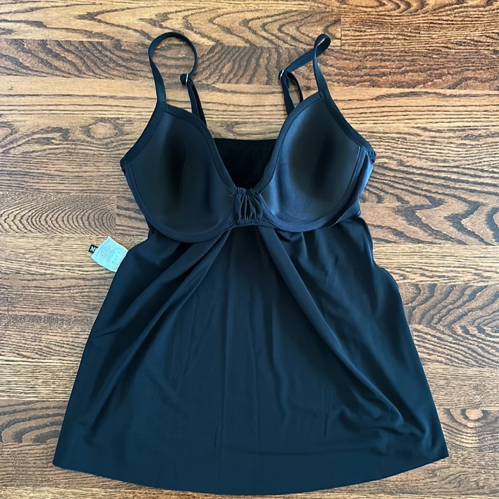 Miraclesuit Marina Black Underwire Plunge Tankini Top Women's Size 10